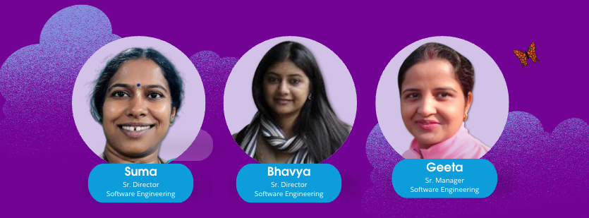 Headshots of three software engineering leaders who were speakers in the Trailblazing Women Summit India event.